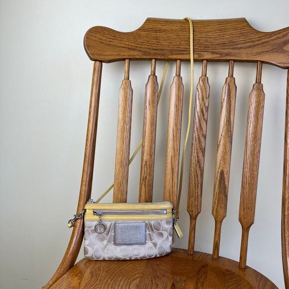 COACH Vtg Y2K Khaki Tan & Yellow POPPY Signature C Sateen Mini Crossbody Purse - Picture 5 of 16